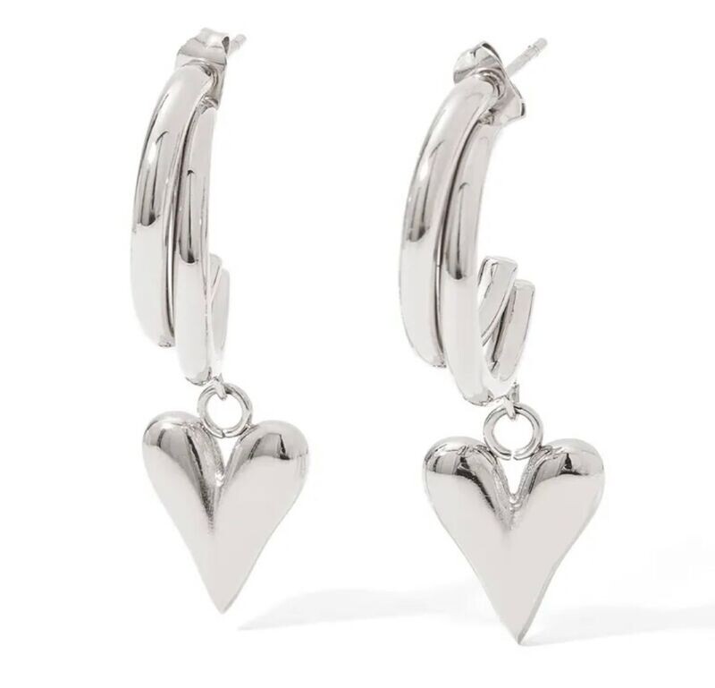 Silver hoops with drop heart
