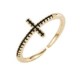 Gold ring with black gems in shape of cross