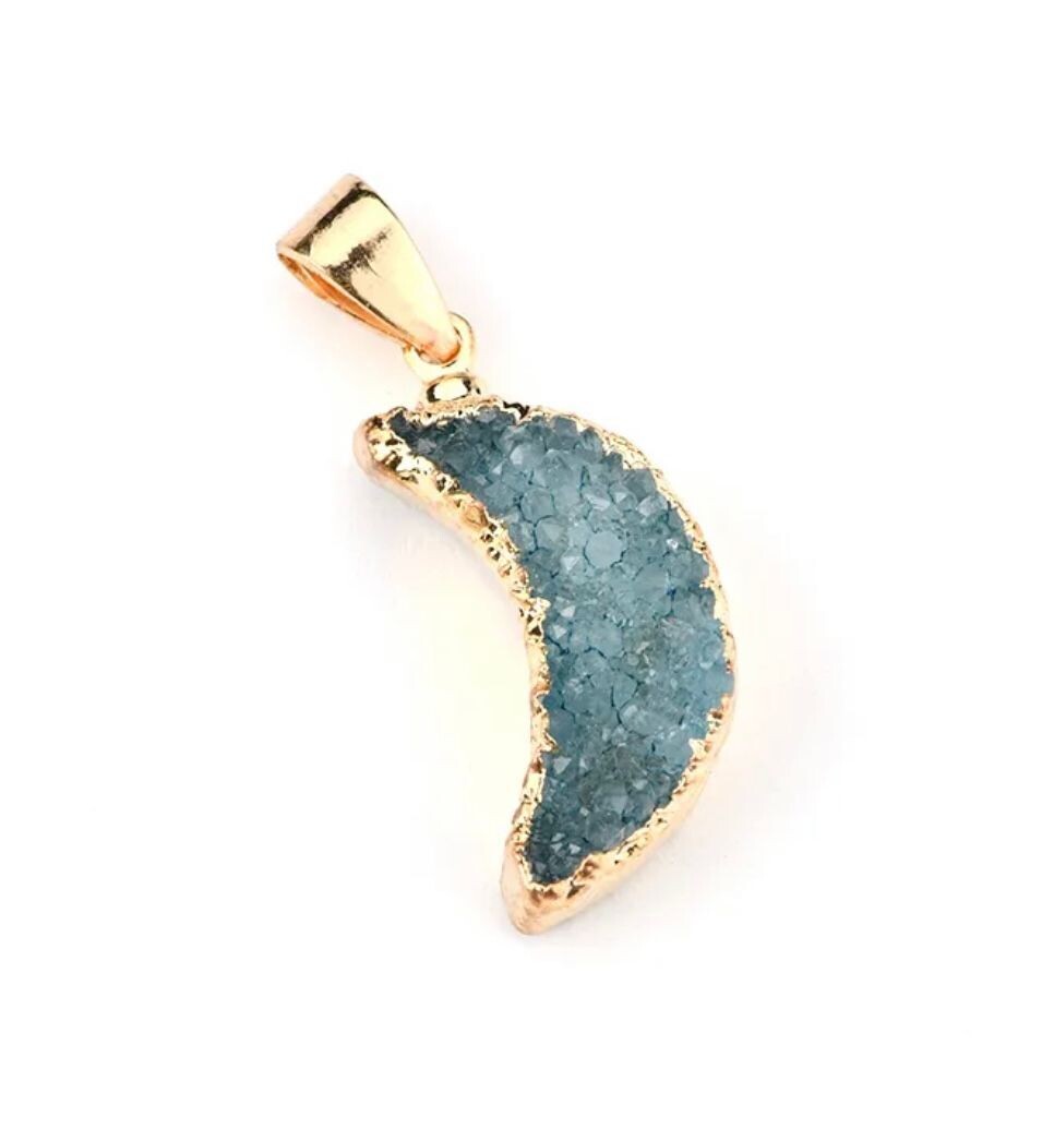 Blue/green Druzy crescent moon
