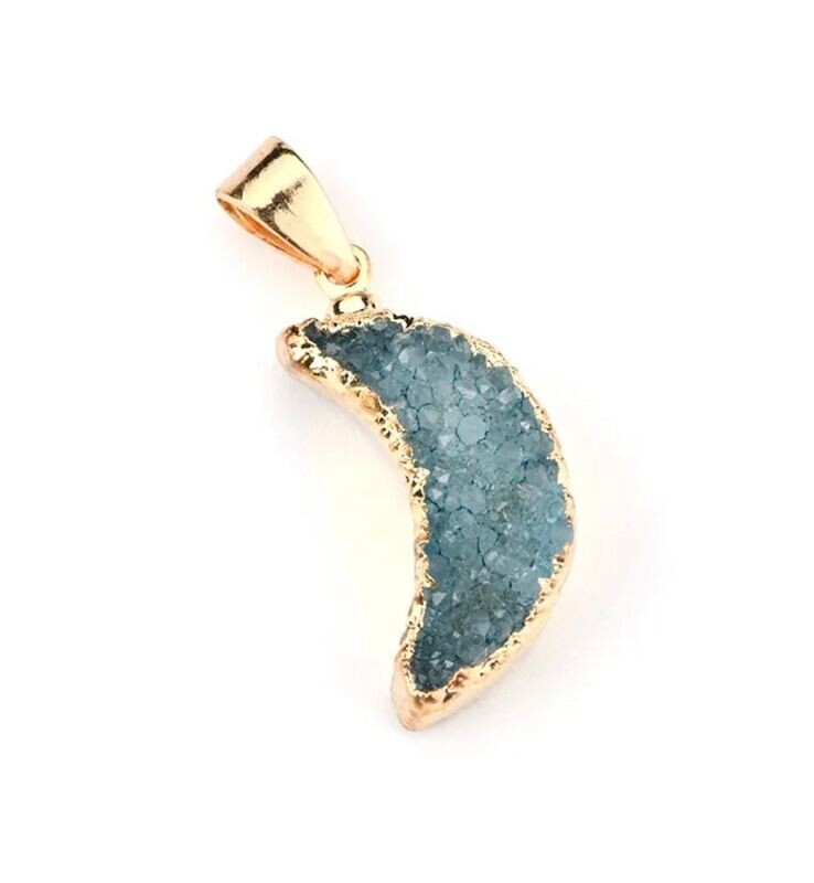 Blue/green Druzy crescent moon