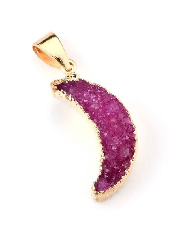 Pink Druzy moon crescent pendant