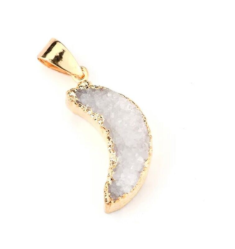 White Druzy crescent moon