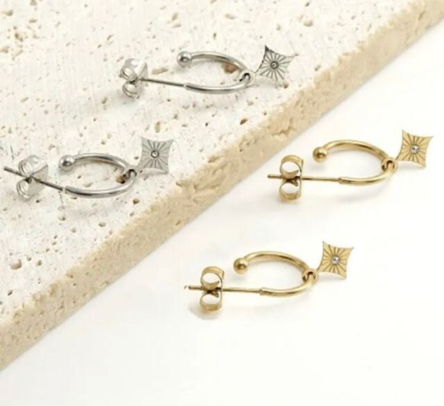 Elodie Star Drop Hoops in Silver and Gold