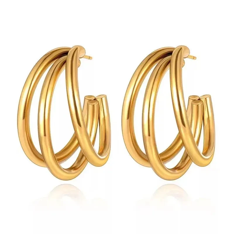 Gold triple hoop earrings