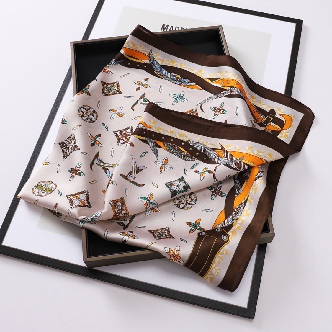 Brown & Cream Scarf with clover Print
