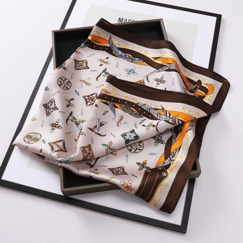 Brown & Cream Scarf with clover Print