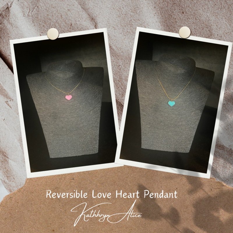 Pink and Blue Reversible Love Heart Pendant