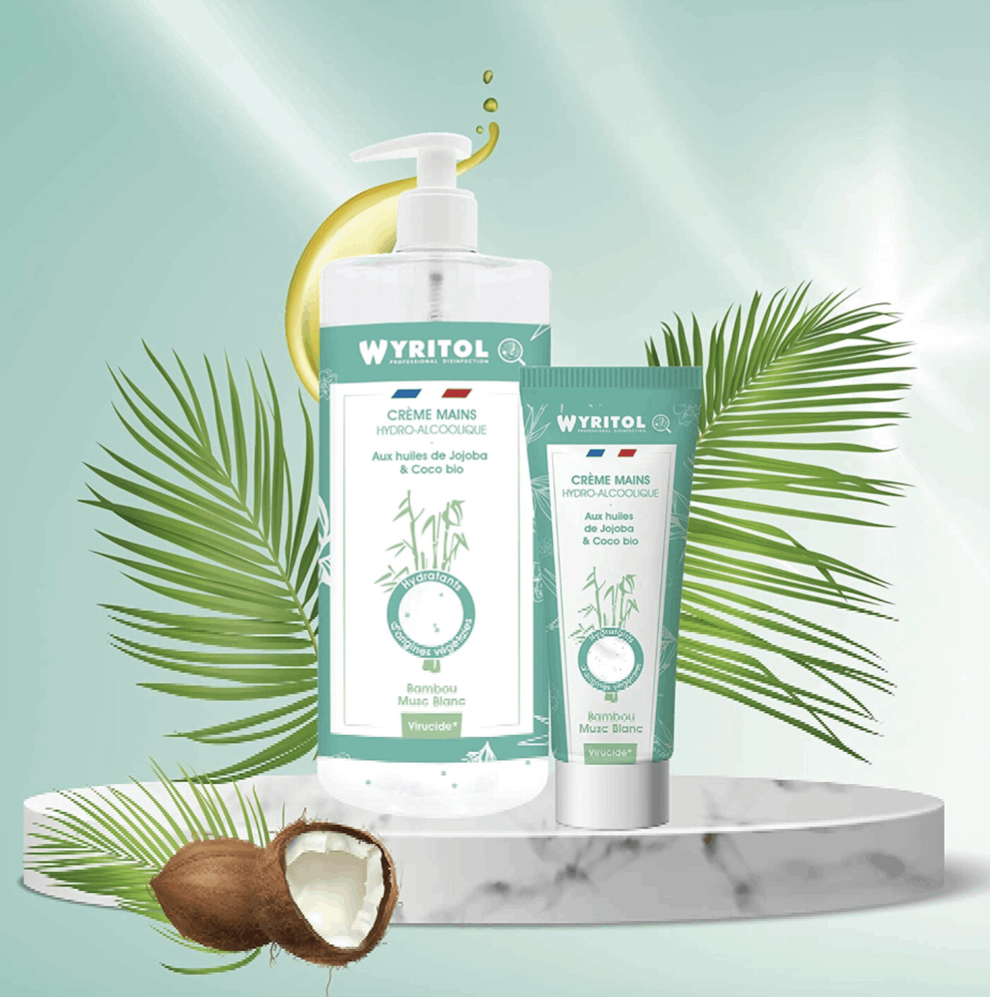 Wyritol - Crème mains Hydro alcoolique 75ml, Crème mains & Hydro-alcoolique 75ml: Bambou et Musc Balanc