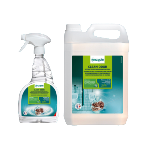 Odorisant destructeur d'odeurs sanitaires écologique Enzypin Clean Odor - 750ml et 5l  odeur menthe Elimine durablement les mauvaises odeurs organiques   tous types de supports, y compris les textiles