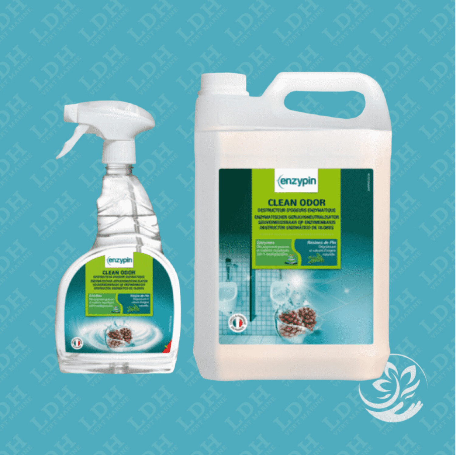 Odorisant destructeur d'odeurs sanitaires écologique Enzypin Clean Odor - 750ml et 5l  odeur menthe Elimine durablement les mauvaises odeurs organiques   tous types de supports, y compris les textiles