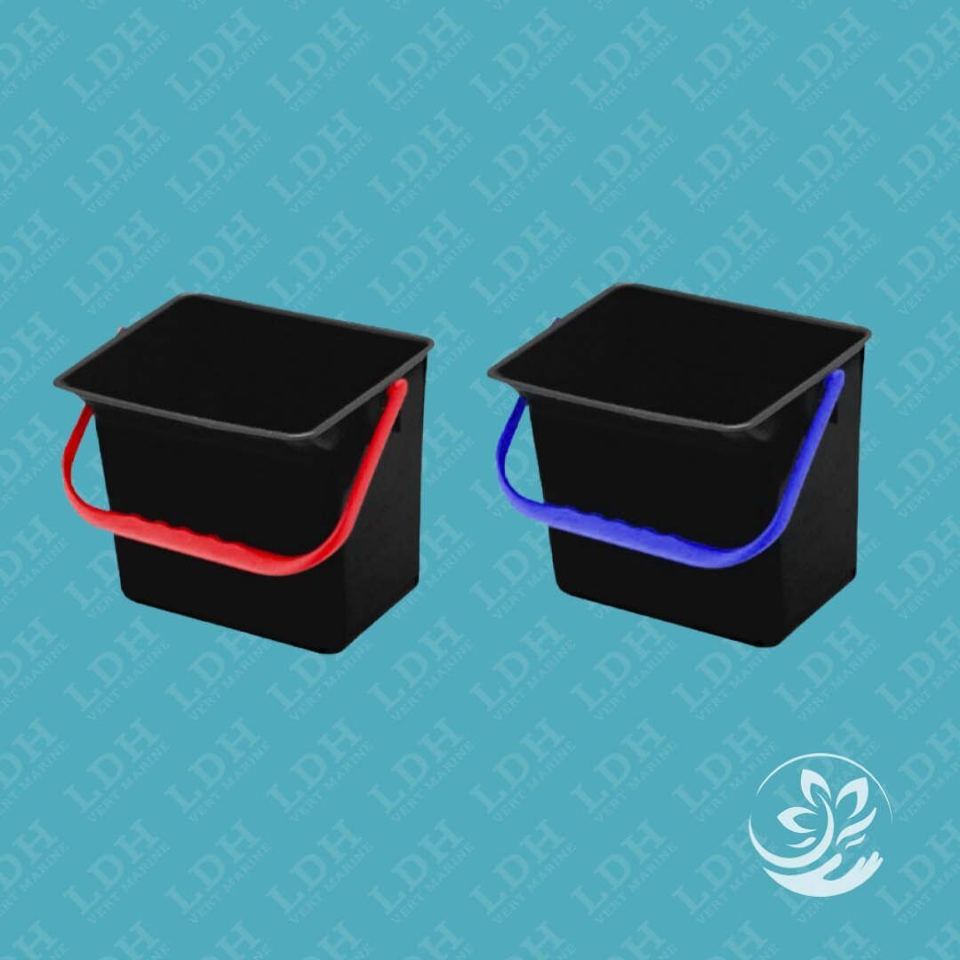 Seau 6L noir rectangulaire en PP avec anse de couleur Rouge/Bleu
