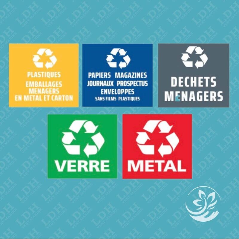 Etiquette tri selectif - verre, metal, papiers, menagers, plastiques
