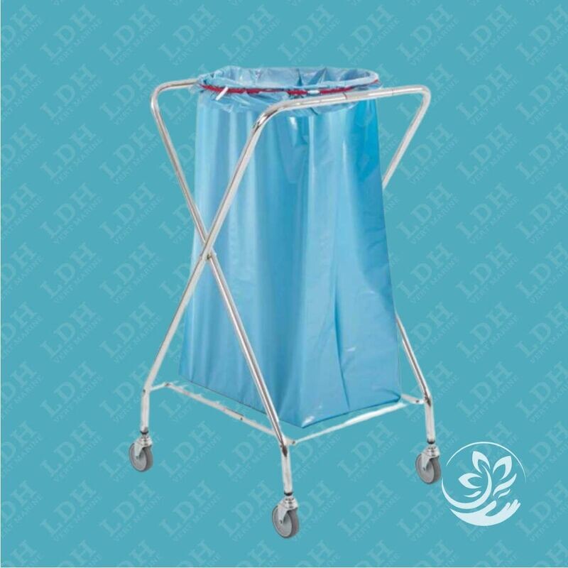 Support sac pliable en métal chromé 120 lt, roues ø 80 mm