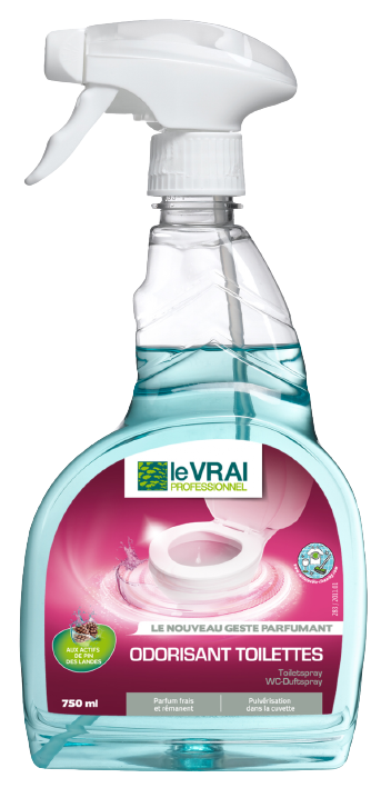 Odorisant Toilettes Le Vrai 750 ML Parfume durablement. Odorise et fait briller la cuvette des toilettes. Facile d’utilisation. Sans danger pour les fosses septiques. Produit  fabriqué en France