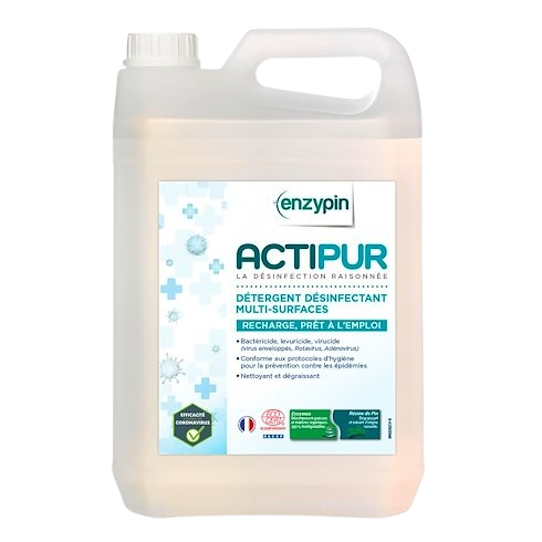Détergent désinfectant Enzypin Actipur multi-surfaces prêt à l'emploi - Bidon de 5 litres