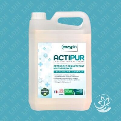 Détergent désinfectant Enzypin Actipur multi-surfaces prêt à l'emploi - Bidon de 5 litres