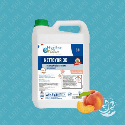 Nettoyant sols et surfaces - NETTOYOR 3D Jasmin Pêche 5L - hygiène et nature Nettoyant sols et surfaces - NETTOYOR 3D Jasmin Pêche 5L - hygiène et nature