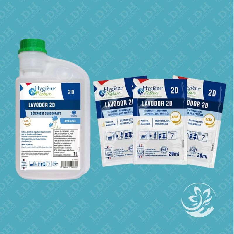 Nettoyant Sols et Surfaces 2D Parfum Ambiance – Détergent Désodorisant Professionnel – 250 Dosettes ou Flacon 1 L Nettoyant Sols et Surfaces 2D Parfum Ambiance – Détergent Désodorisant Professionnel – 250 Dosettes ou Flacon 1 L