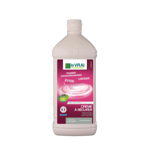 CRÈME À RÉCURER le vrai 1 l Formule respectueuse à base d’un acide doux et de poudre de marbre Idéal pour récurer vasques, douches, baignoires, toilettes, émail, inox, faïence parfum agrumes
