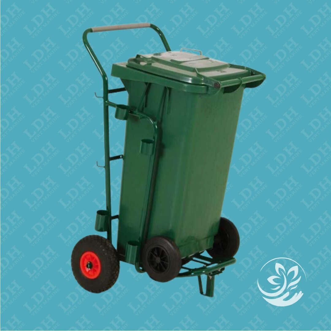 Chariot de voirie vert avec container Chariot de voirie vert avec container