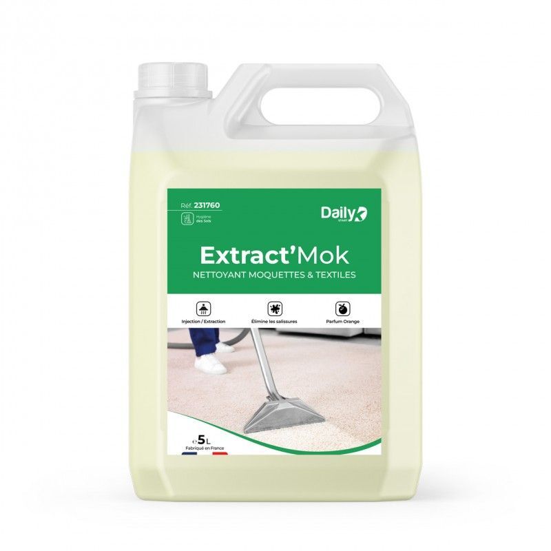 Nettoyant détachant moquette injection extraction fauteuils sièges tissus d’ameublement EXTRACT’MOK. Bidon 5L FABRIQUÉ EN FRANCE