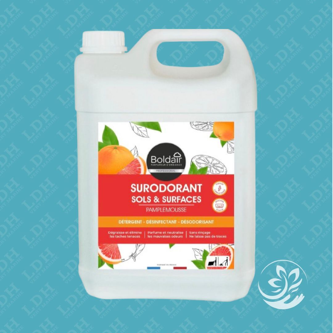Boldair - Surodorant pamplemousse - Détergent, désinfectant, désodorisant - Sols & surfaces - Parfum pamplemousse - 5L - Fabrication française Boldair - Surodorant pamplemousse - Détergent, désinfectant, désodorisant - Sols & surfaces - Parfum pamplemousse - 5L - Fabrication française