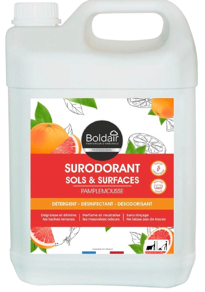 Boldair - Surodorant pamplemousse - Détergent, désinfectant, désodorisant - Sols & surfaces - Parfum pamplemousse - 5L - Fabrication française