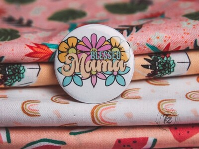 BLESSED MAMA Pinback Buttons