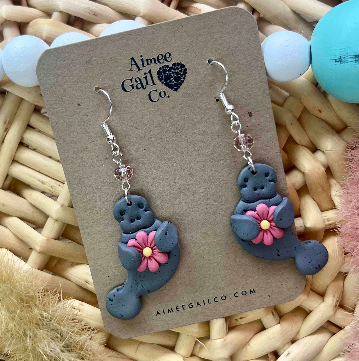 Pink Daisy Manatee Dangle