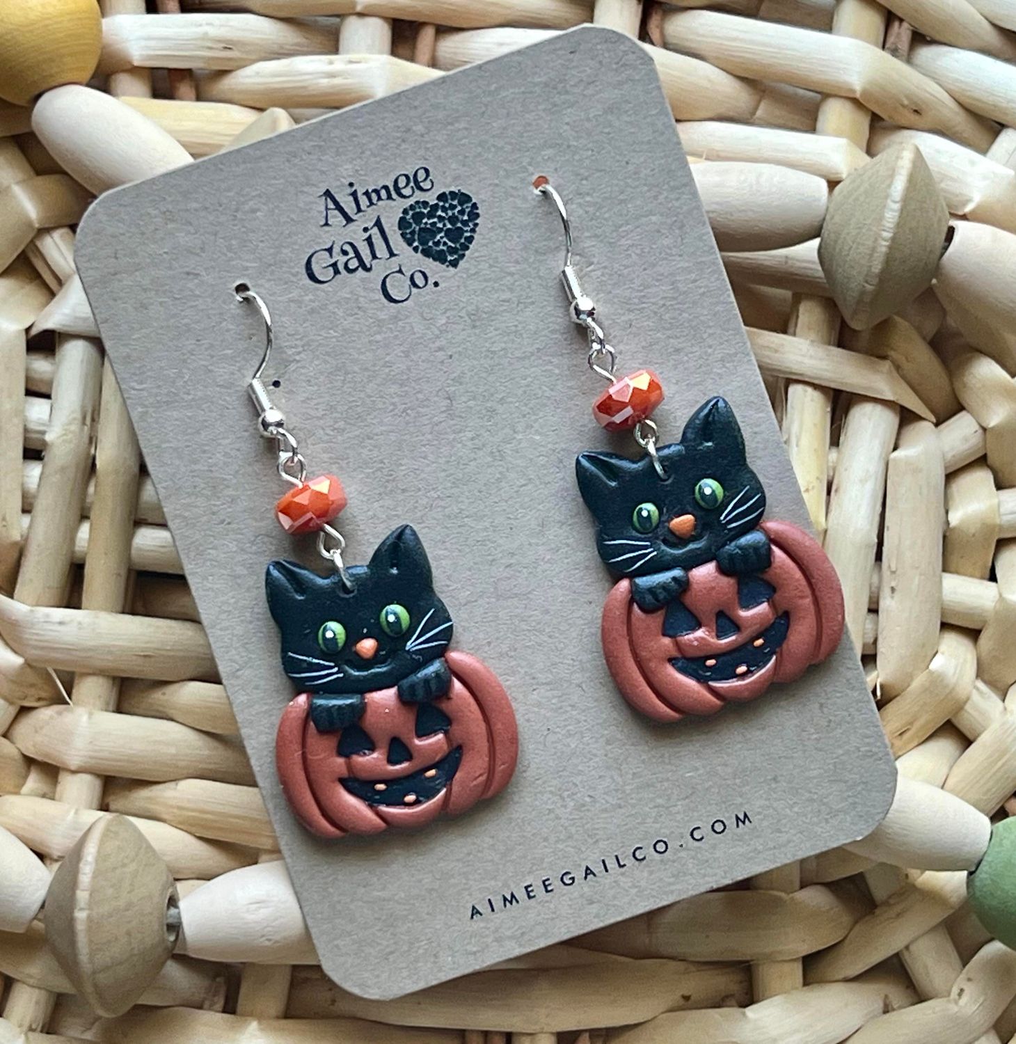 Cat in Jack-o-lantern Dangles