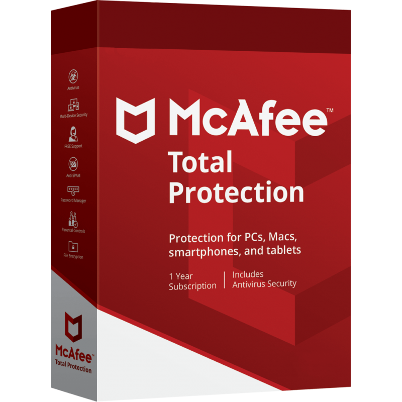 McAfee Total Protection 2025 1, 3, 5 y 10 dispositivos 1 año