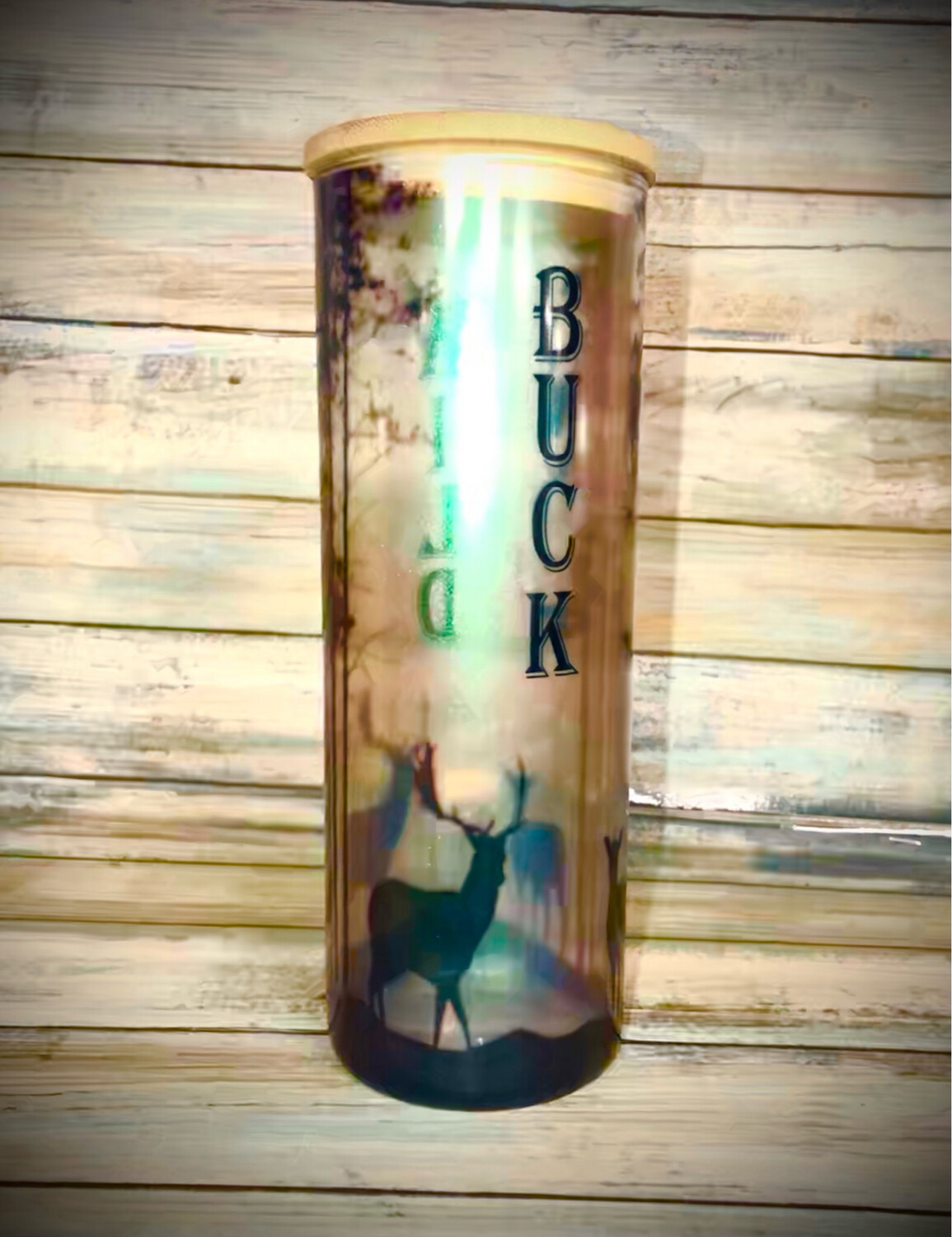 Buck Wild 25oz Glass W/bamboo Top