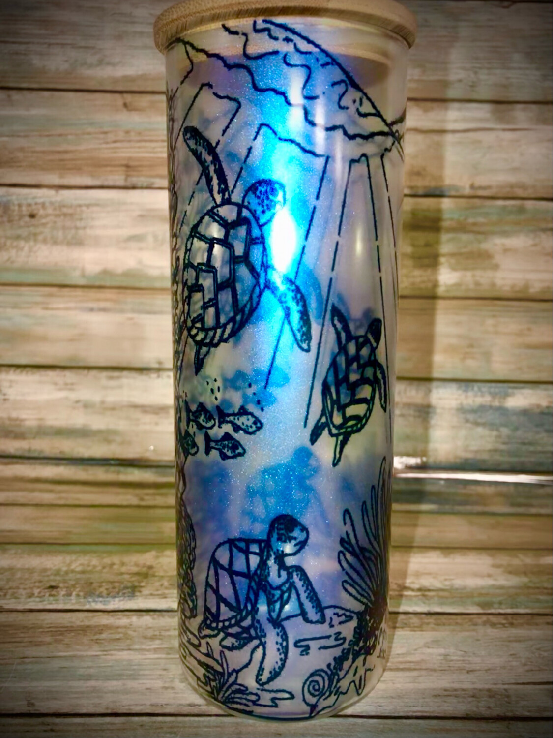 25oz Glass W/bamboo Top Turtles