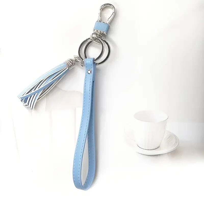 Sky Blue Vegan Leather Tassel Keychain/Purse Charm Lanyard