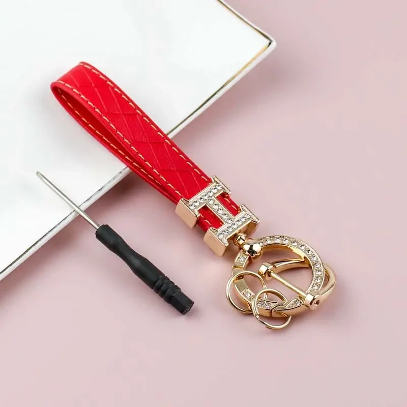 Red Leather Rhinestone Lanyard/Keychain