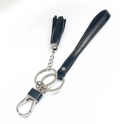 Black Vegan Leather Tassel Keychain/Purse Charm Lanyard