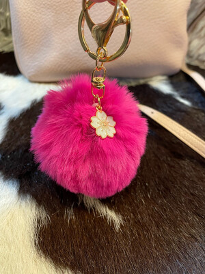 Hot Pink Pretty Puff With Flower Purse Charm/Keychain