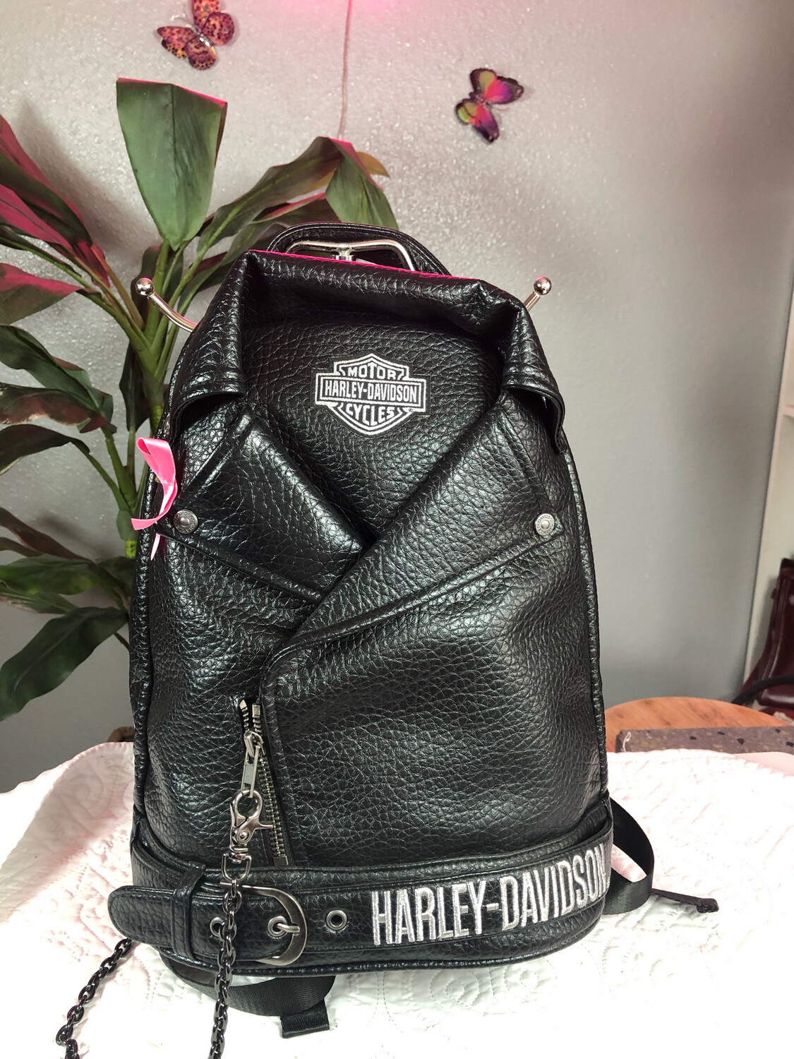 Harley Davidson Blk Vegan Leather Jacket Backpack