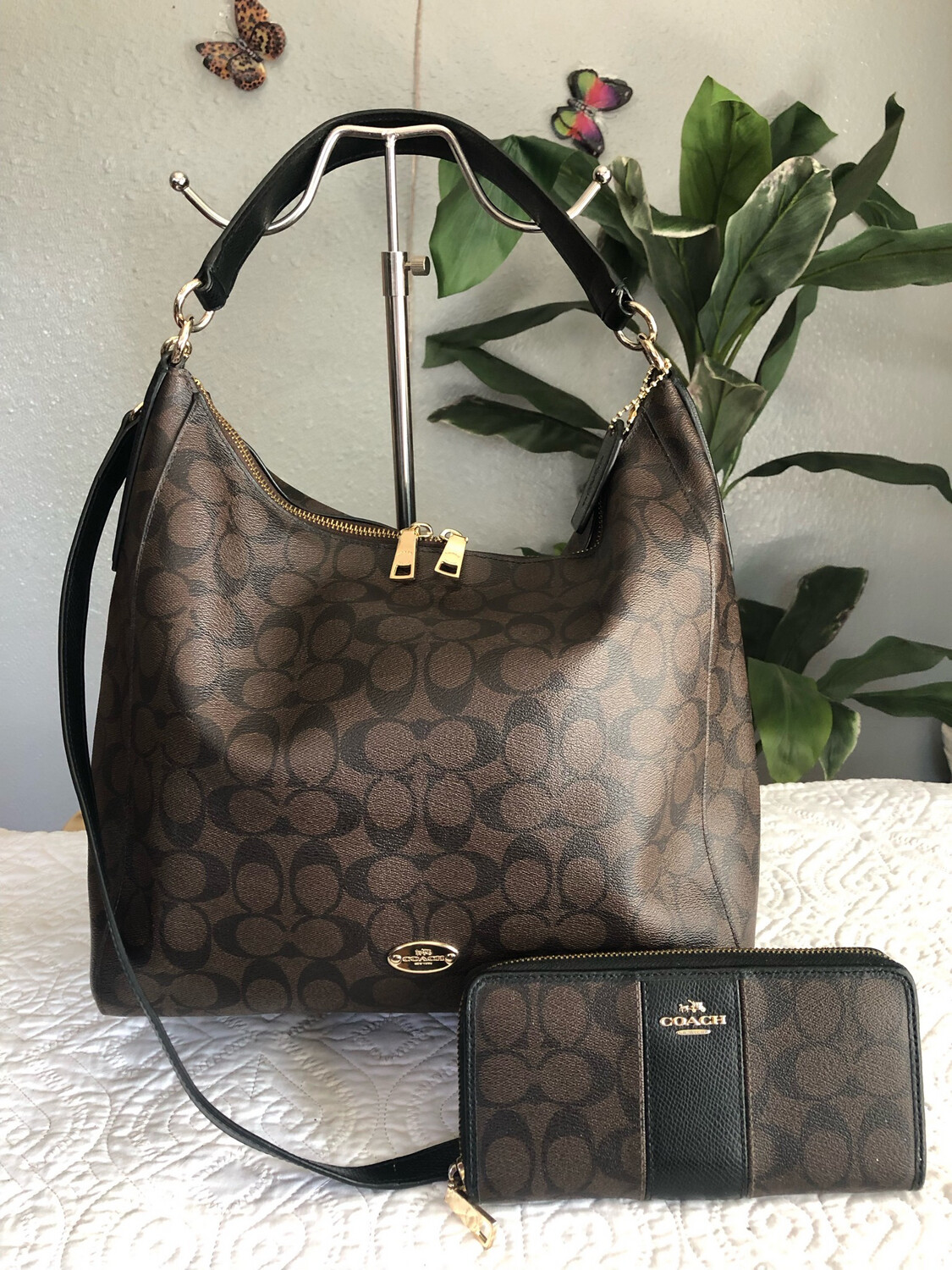 Coach Brown Signature Coated Canvas Hobo/Crossbody