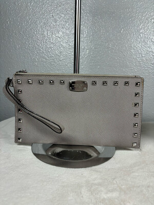 Michael Kors Grey Studded Saffiano Leather Wristlet