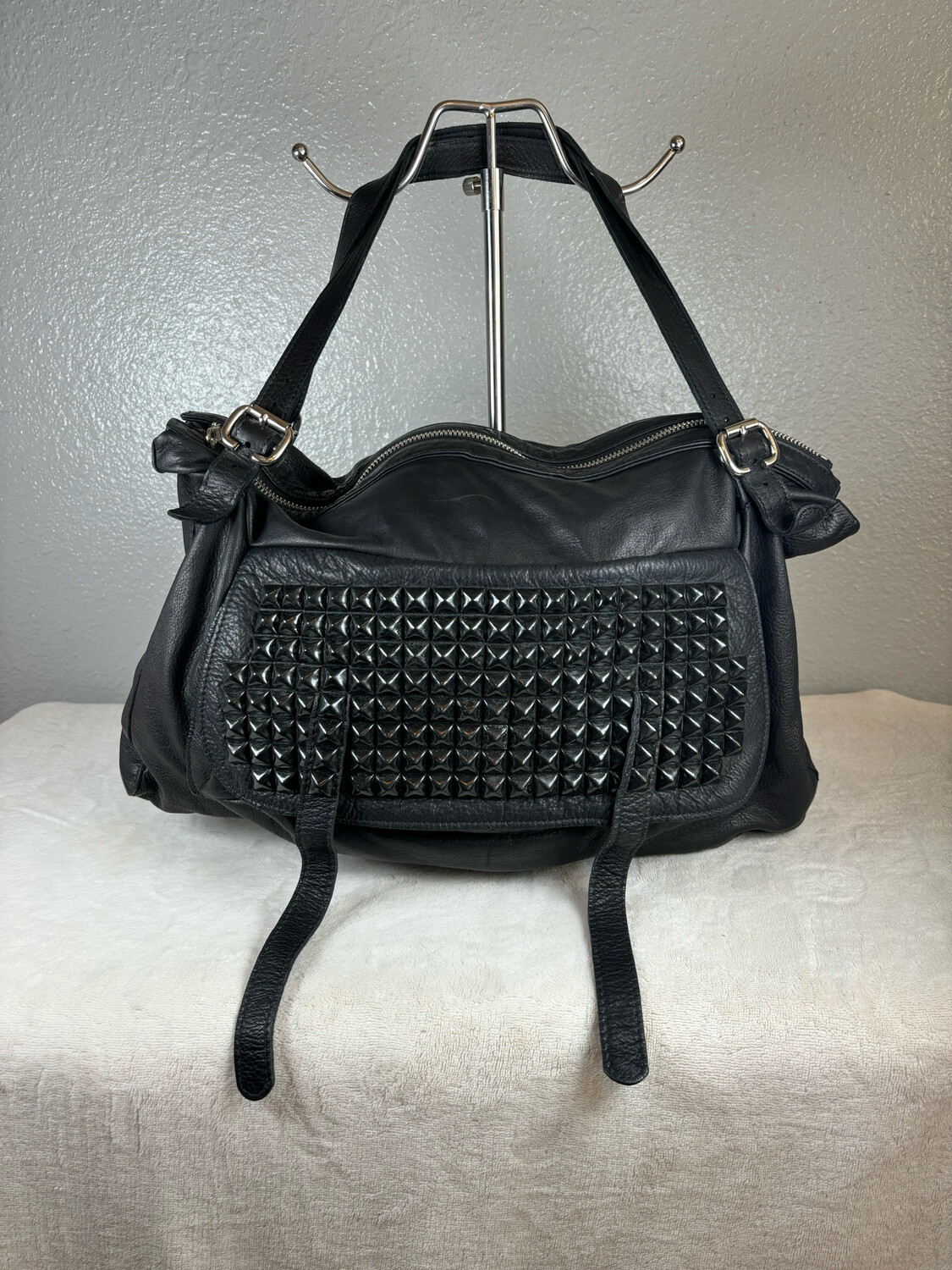 Tylee Malibu Black Leather Studded Tote