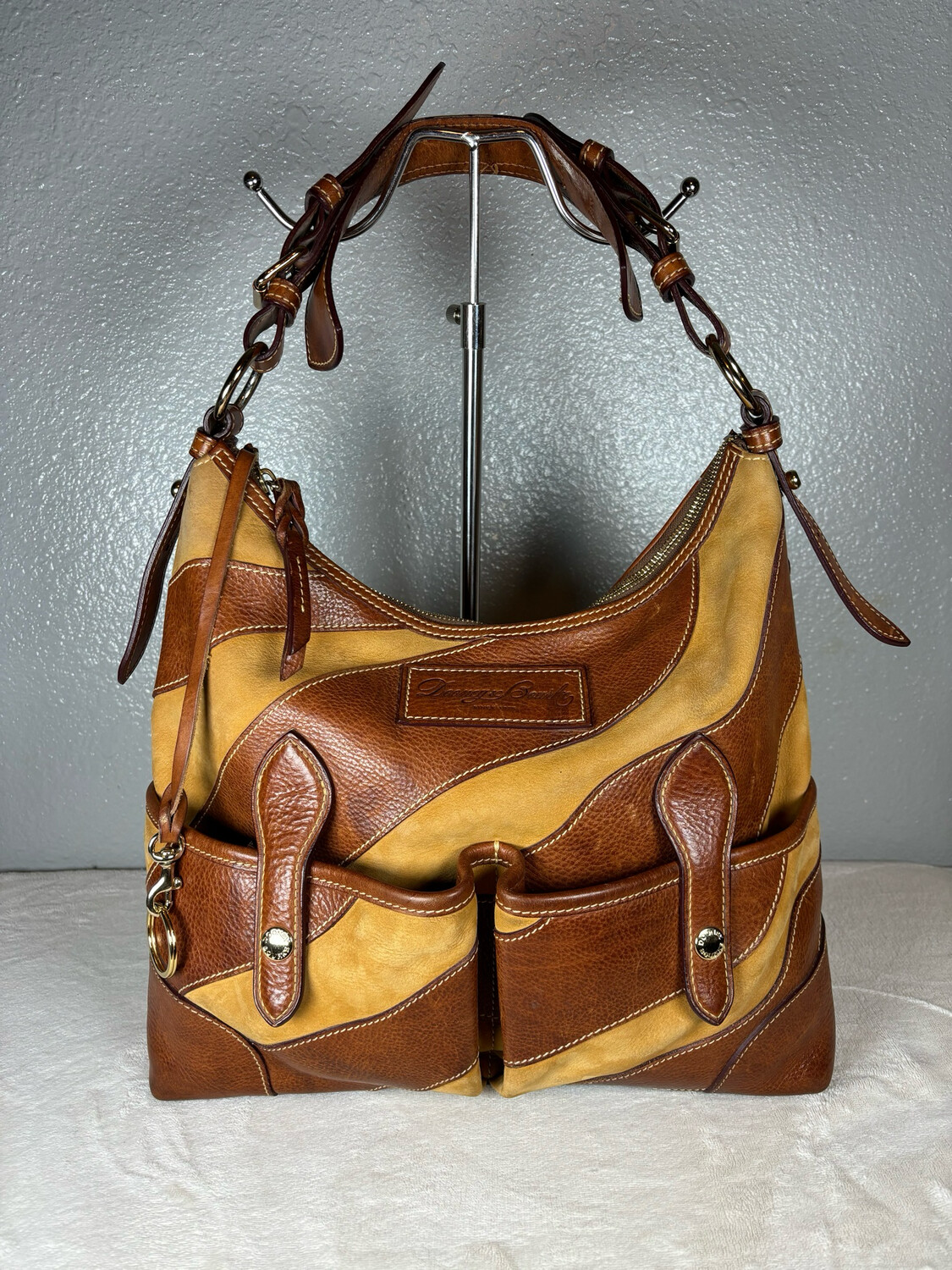 Rare Dooney &amp; Bourke Brown Nubuck and Pebbled Leather Path Hobo
