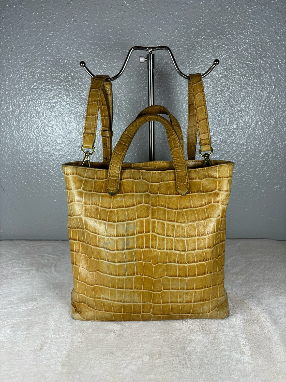 Madewell Tan Leather Croc Embossed Transport Tote