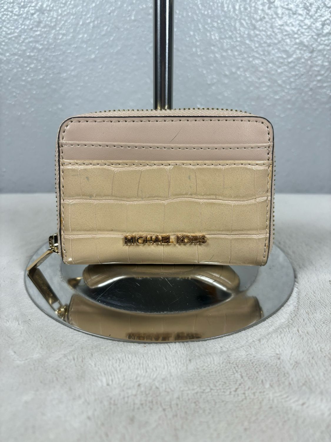 Michael Kors Ivory Croc Embossed Leather Card Wallet
