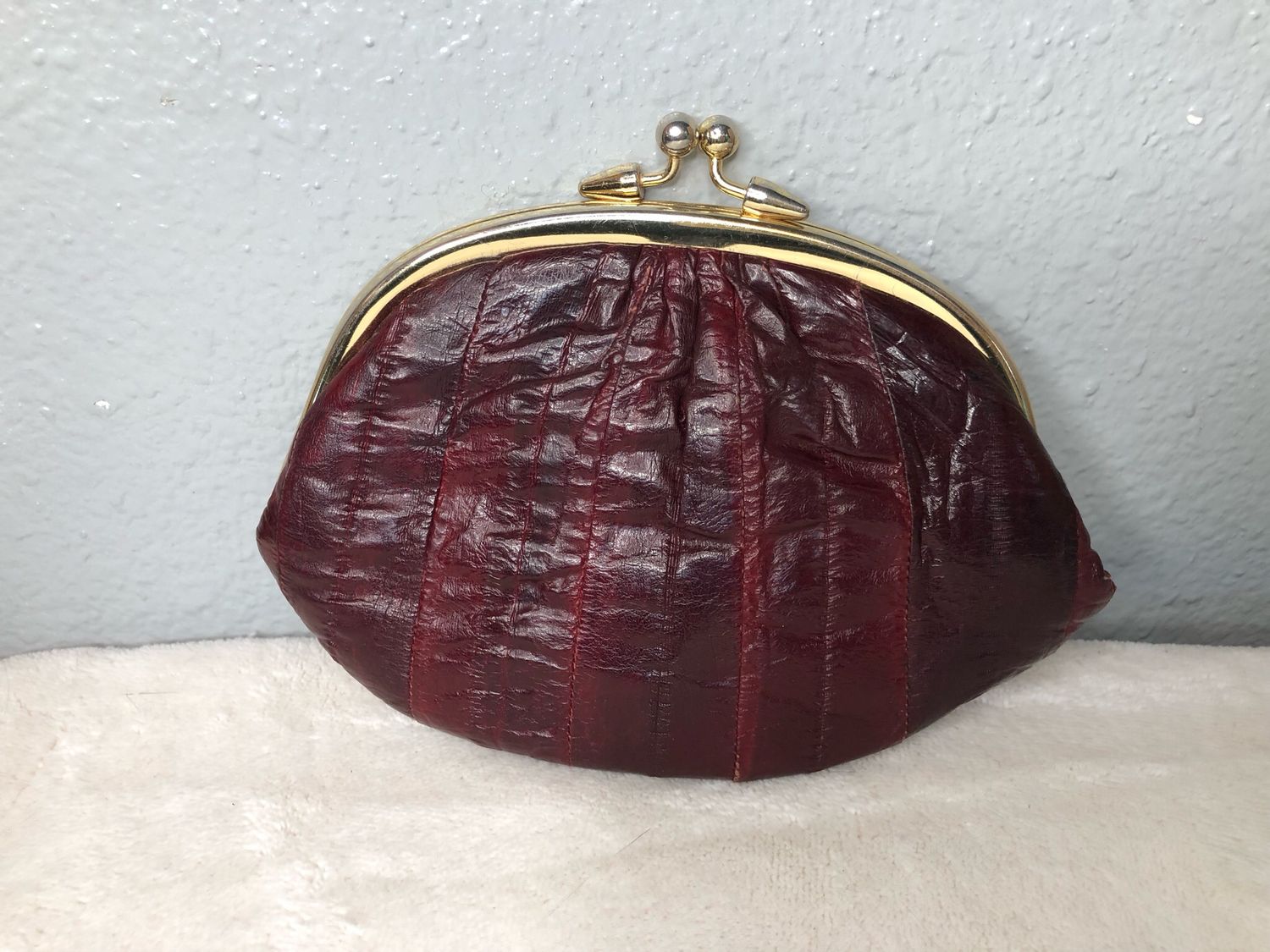 Burgundy Eel Skin Double Kisslock Coin Purse