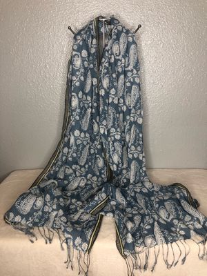 Blue/Gray Paisley Boho Fringe Scarf