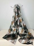 Falling Leaves Black Brown Gray Silk Scarf