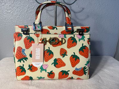 AUTHENTIC Gucci Strawberry Saffiano Leather Zumi Satchel