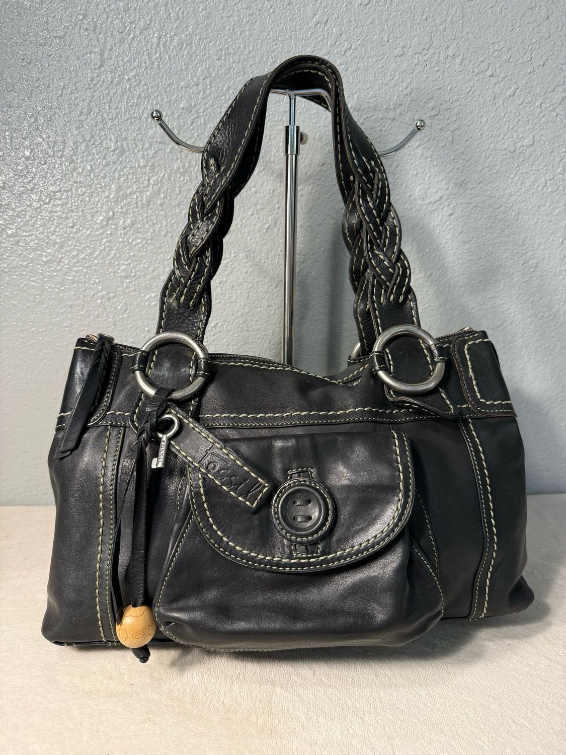 Fossil Vintage Black Leather Tote