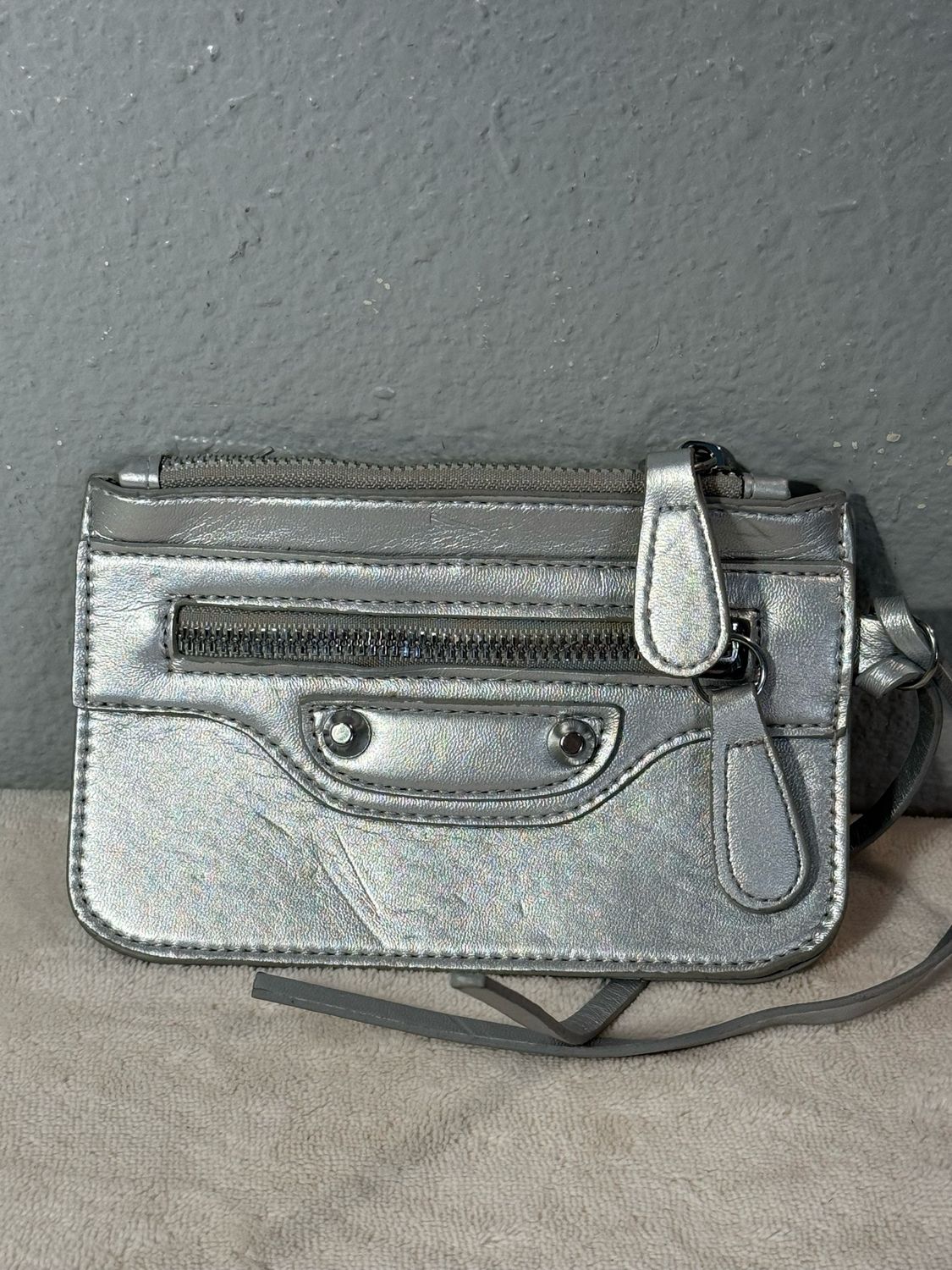 Balenciaga Inspired Silver PU Leather Coin Purse